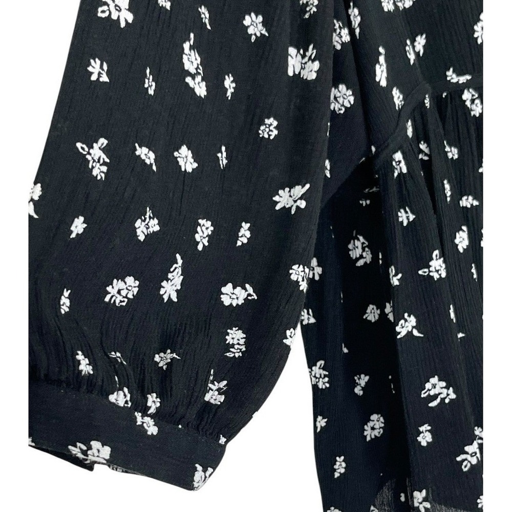 SO Floral Babydoll Blouse Womens XL Black‎ White Excellent Peplum Rayon Tie Neck - Picture 6 of 13